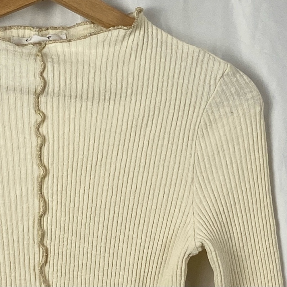 O’Neill Cream Ribbed Y2K Long Sleeve Cropped Top Size Small - Picture 5 of 16